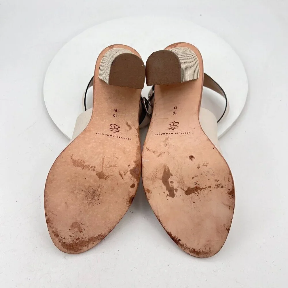 Loeffler Randall Women Size 10B Cream Beige Leather Peep Toe Buckle Heel Sandal